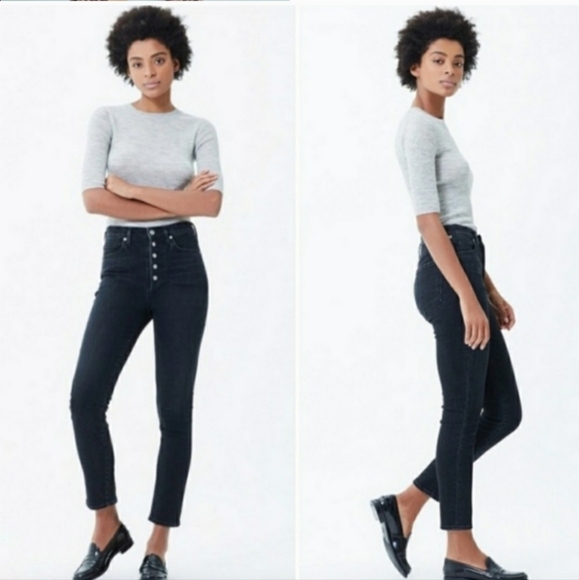 CITIZENS OF HUMANITY OLIVIA PETITE HIGH RISE SLIM ANKLE BLACK BUTTON FLY JEANS - Picture 2 of 14